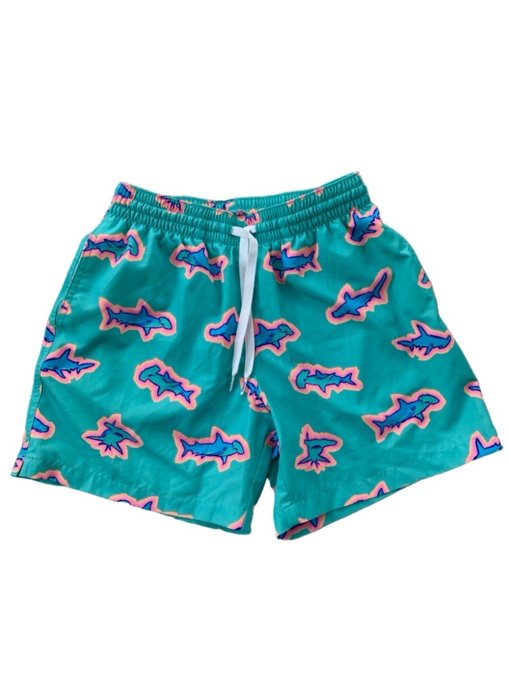 Chubbies Men's Size Small The Apex Teal Hammerhead Shark 5.5" Bright Swim Trunks